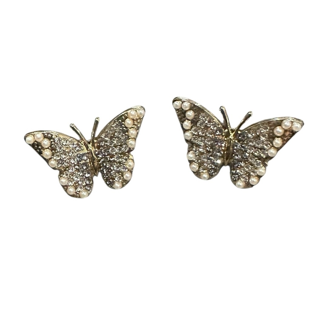 Butterfly Stud Earrings with Pearl and Rhinestone Accents